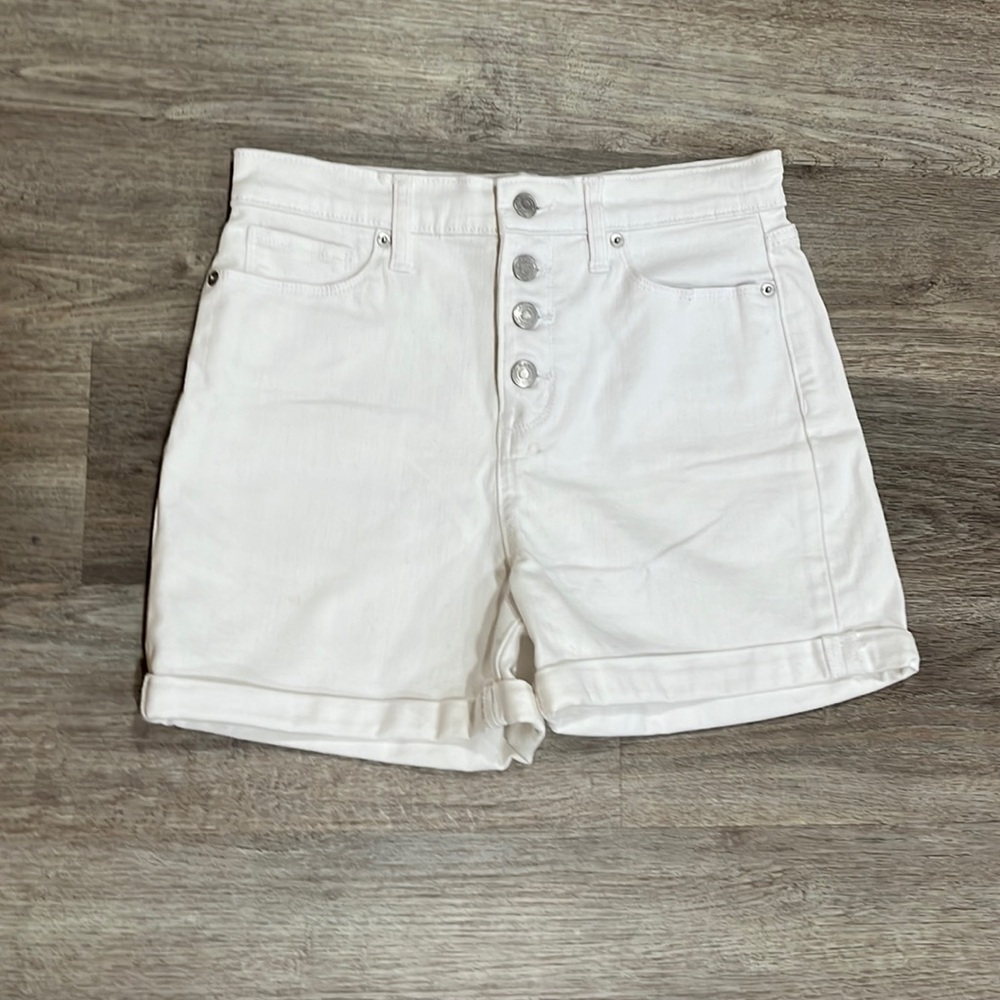 Banana Republic White Denim Shorts High Waisted Button Fly Size 28/6